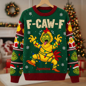 F-Caw-F Chicken Knitted Ugly Sweater - Personalized Funny Christmas Gifts 02tgmg061025