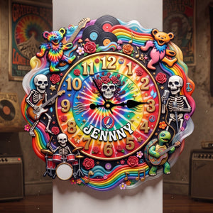 Grateful Dead Psychedelic Eclectic Melody Hanging Wall Clock - Personalized Gifts For Rock Lovers 03hutn090726