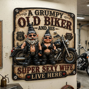 Biker Couple Gnomes Metal Sign - Personalized Gifts For Couples 06nalu190626-Homacus