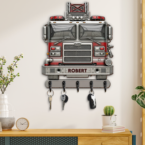 Rustic Firetruck Acrylic Key Hanger- Personalized Gift For Firefighter 04NAPU090725tt-Homacus
