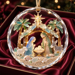 Holly Nativity Sea Glass Christmas Crystal Ornament - Personalized Gifts For Christians 05qhdt250926
