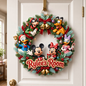 Festive Character Wreath Acrylic Room Sign - Personalized For Kids 01PATN271026