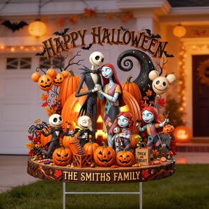 Spooky Family Happy Halloween Yard Sign - Personalized Halloween Gifts For Family 012padh050826