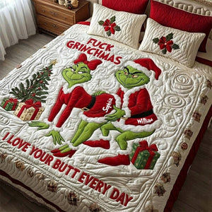Cheeky Green Couple Quilt Bedding Set - Personalized Gift For Couples 02TGLU271125