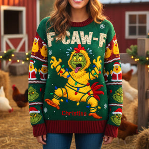 F-Caw-F Chicken Knitted Ugly Sweater - Personalized Funny Christmas Gifts 02tgmg061025