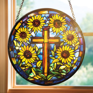 Christ Sunflower Stained Glass - Personalized Gifts For Christian 011HUDT050325
