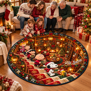 Cartoon Bookstore Christmas Quilted Round Mat - Personalized Gifts 02nalu171026