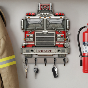 Rustic Firetruck Acrylic Key Hanger- Personalized Gift For Firefighter 04NAPU090725tt-Homacus