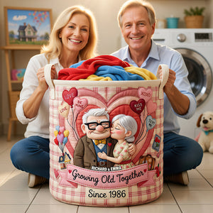 Growing Old Together Quilted Laundry Basket - Personalized Gifts For Couple 02padt270626-Homacus