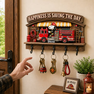 Happiness Is Saving The Day Acrylic Key Hanger - Personalized Gifts For Firefighter 02todh240726