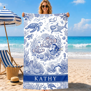 Joyful Ocean Current Toile De Jouy Beach Towel - Personalized Gifts 03qhdh200726