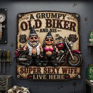 Biker Couple Gnomes Metal Sign - Personalized Gifts For Couples 06nalu190626-Homacus