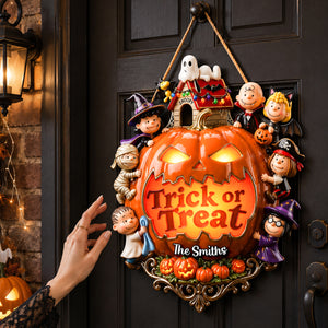 Cute Trick Or Treat Welcome Sign, Personalized Halloween Decor 03qhdh030826