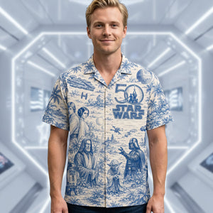 Warriors Celebrate 50th Anniversary Toile De Jouy Hawaiian Shirt - Personalized Gifts 02nata170626-Homacus