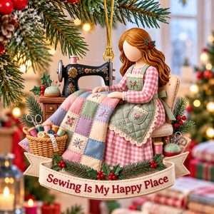 Sewing Girl Acrylic Ornament - Personalized Christmas Gifts For Sewing Lovers 02pgqn241026