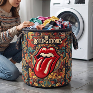 The Rolling Stones Rhythmically Driven Sound Laundry Quilted Laundry Basket - Personalized Gift For Rock Lovers 05natn200726