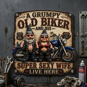 Biker Couple Gnomes Metal Sign - Personalized Gifts For Couples 06nalu190626-Homacus