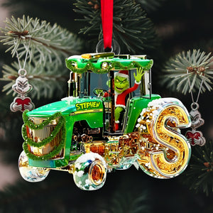 Green Tractor Initials Ornament - Personalized Christmas Gifts 01TGLU110925
