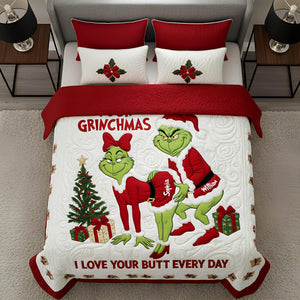 Cheeky Green Couple Quilt Bedding Set - Personalized Gift For Couples 02TGLU271125