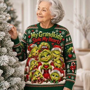 My Grandkids Stole My Heart Knitted Ugly Sweater - Personalized Gifts For Grandparents Christmas Ugly Sweater 03NATA131026