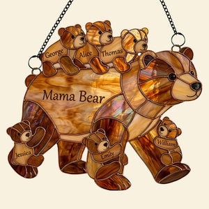 Mama Bear Suncatcher - Personalized Gifts For Mother's Day Suncatcher Ornament 03HUDT090426