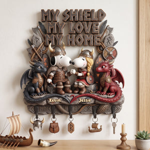 My Shield My Love My Hom, Viking Couples Acrylic Key Hanger - Personalized Gifts For Couples 03pgta180726
