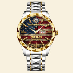 Patriotic Legacy Stainless Steel Men's Watch Personalized Gifts for Veterans 03HUQN150626