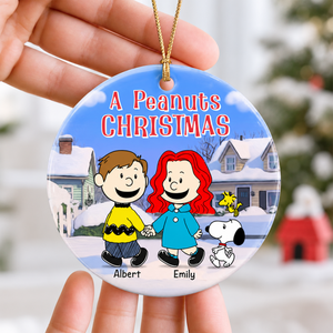 Snow Couple Walking Hand In Hand Ceramic Ornament - Personalized Christmas Gifts 06naqn301026
