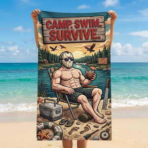 Camp Swim Survive Beach Towel - Personalized Gifts For Horror Lovers 03tyti160726