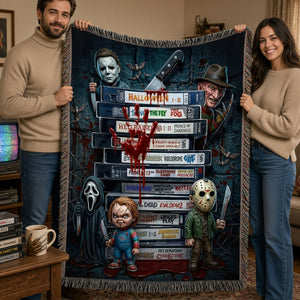 Classic Slashers Woven Blanket - Personalized Gifts For Horror Movie Lovers 06huti021026
