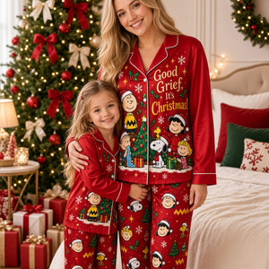 Festive Red Button Up Pajama Set - Personalized Christmas Gifts For Cartoon Lovers 04nati260926