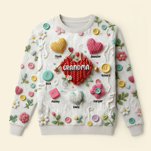 Grandma Knitting With Heart Sweater - Personalized Gifts For Grandma & Mom 01QHTI181025