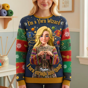 Magical Knitting Girl Knitted Ugly Sweater - Personalized Gifts For Knitting Lover Ugly Sweater 06HUTI221025