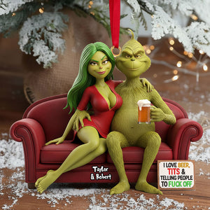 Funny Green Monster Couple Ornament - Personalized Gift For 01KITI121125