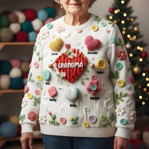 Grandma Knitting With Heart Sweater - Personalized Gifts For Grandma & Mom 01QHTI181025