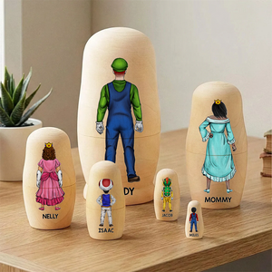The Retro Adventure Family Wooden Nesting Dolls - Personalized Gift For Family 051QHHU080426PA