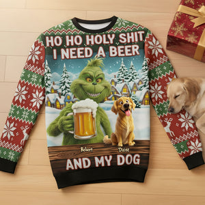 Dog Lover Green Monster Knitted Ugly Sweater - Personalized Gifts For Dog Lovers 05NATI151025