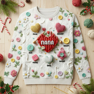 Grandma Knitting With Heart Sweater - Personalized Gifts For Grandma & Mom 01QHTI181025