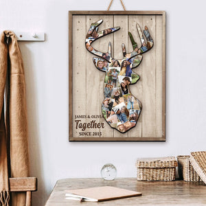 Custom Deer Couple Photo Wood Sign, Gift For Couple - Wood Sign - GoDuckee