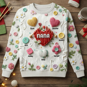 Grandma Knitting With Heart Sweater - Personalized Gifts For Grandma & Mom 01QHTI181025