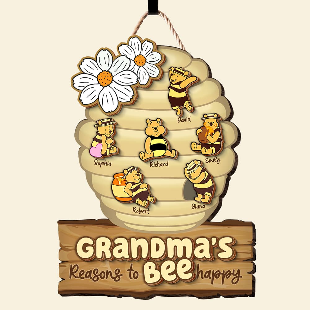 Personalized Gifts For Grandma Wood Sign Grandma's Reasons To Bee Happy 05htqn060224 - Wood Signs - GoDuckee
