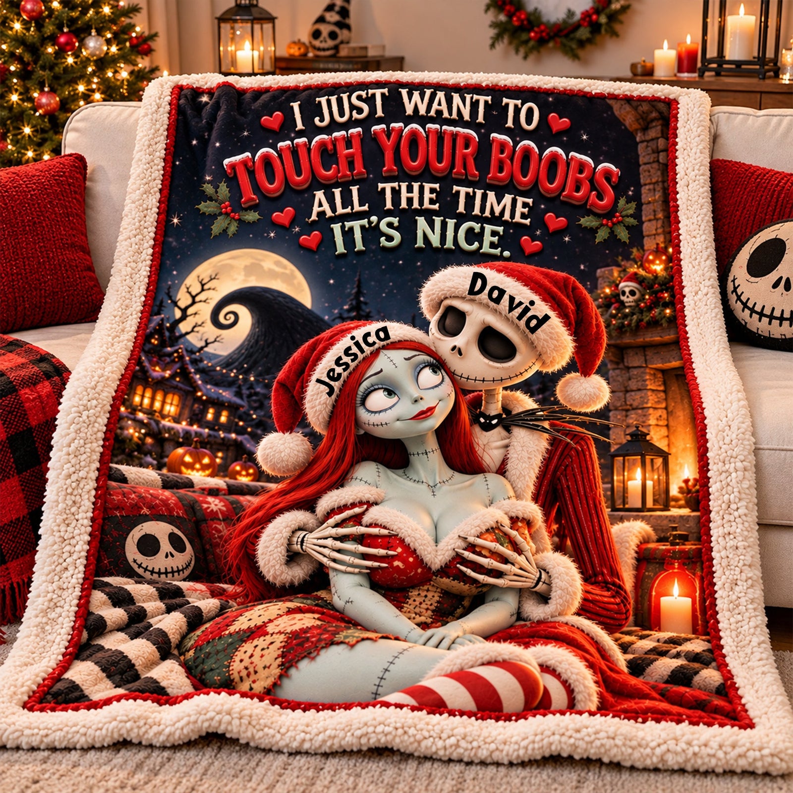 Cheeky Horror Couple Blanket - Personalized Gifts For Couple Christmas Blanket 02NALU121026