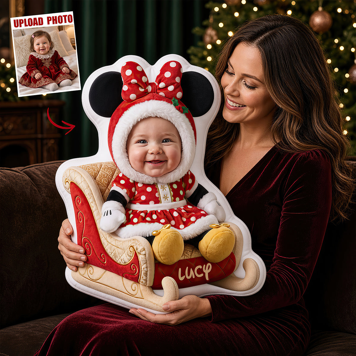Christmas Baby Sleigh Pillow - Custom Photo Gifts For Kids 02pgdt101026