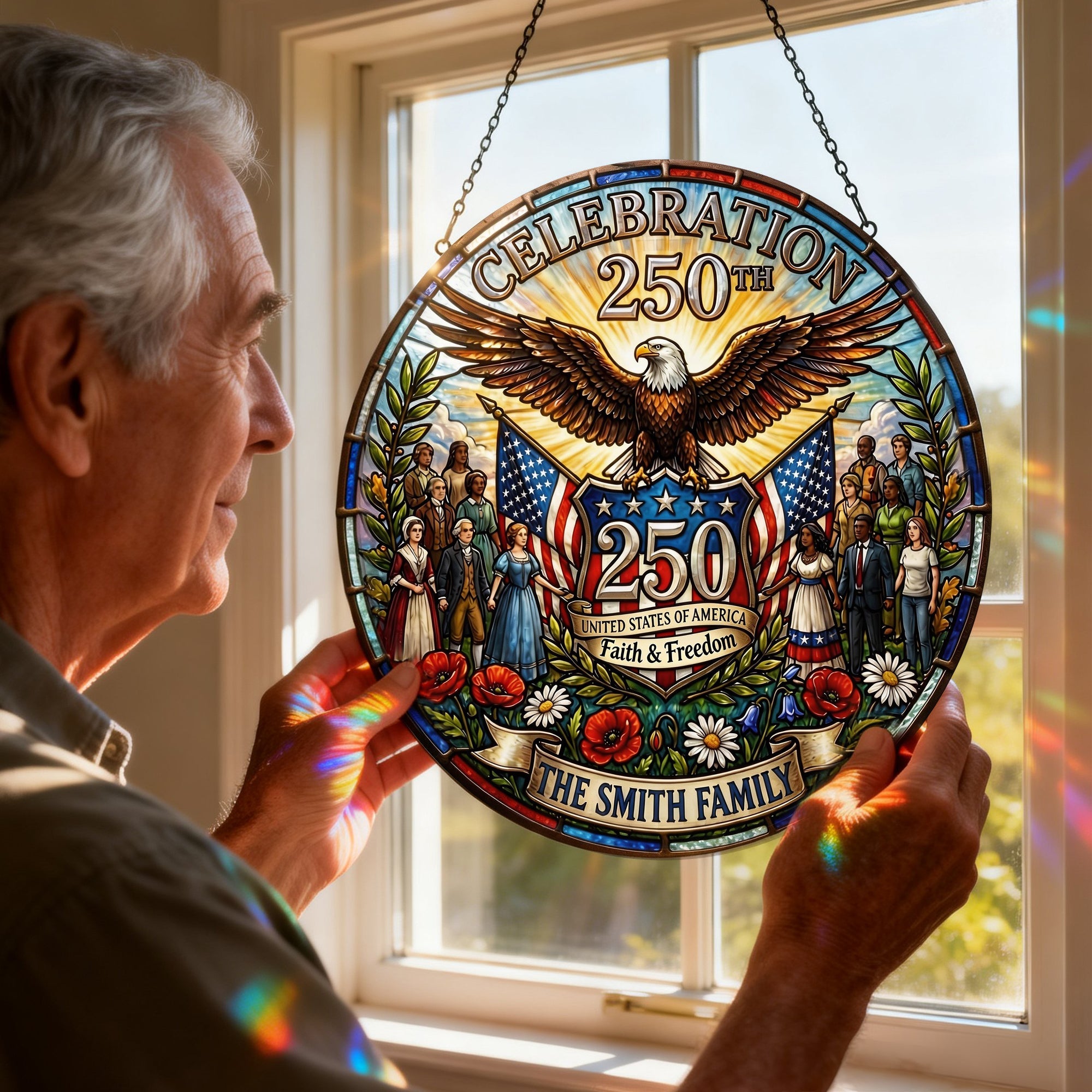 American 250th Celebration Suncatcher Ornament - Personalized Gifts For Patriots 04tylu260226 - Ornament - GoDuckee