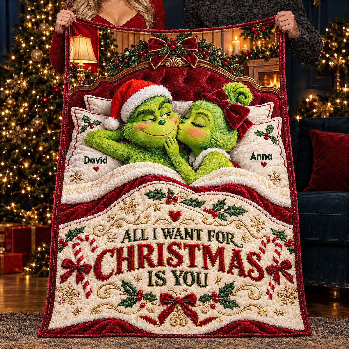 Lovely Peck On The Cheek Of Mischief Couple Blanket - Personalized Christmas Gifts For Couples 07todt191026