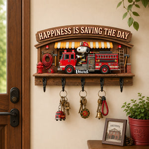 Happiness Is Saving The Day Acrylic Key Hanger - Personalized Gifts For Firefighter 02todh240726