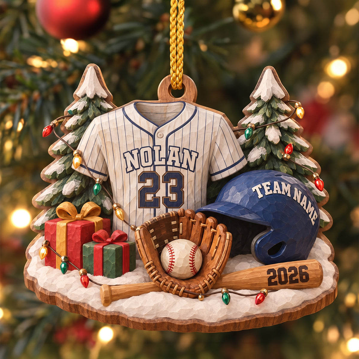 Batter Up Wood Effect Ornament, Personalized Gifts For Sport Lovers 04QHTN141026