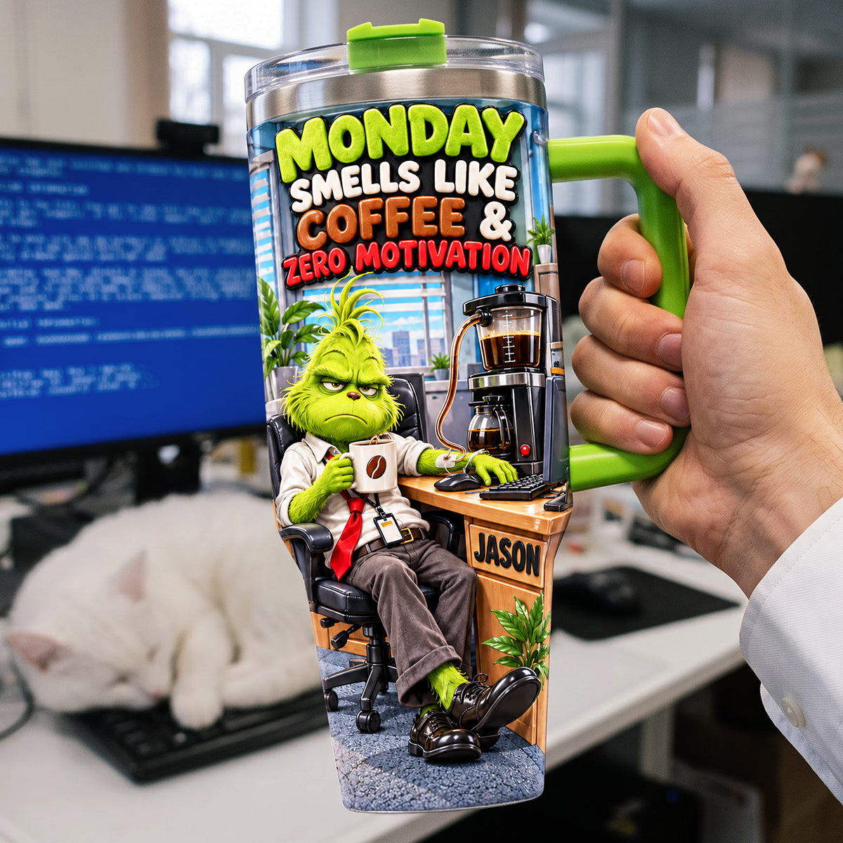 Monday Smells Like Coffee & Zero Motivation Colorful 40oz Tumbler With Handle - Personalized Gifts For Office Workers 01hata201026