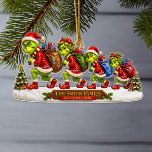 Sneaking Santa Christmas Monster Family Ornament - Personalized Gifts For Family Christmas Ornament 01TYQN280826