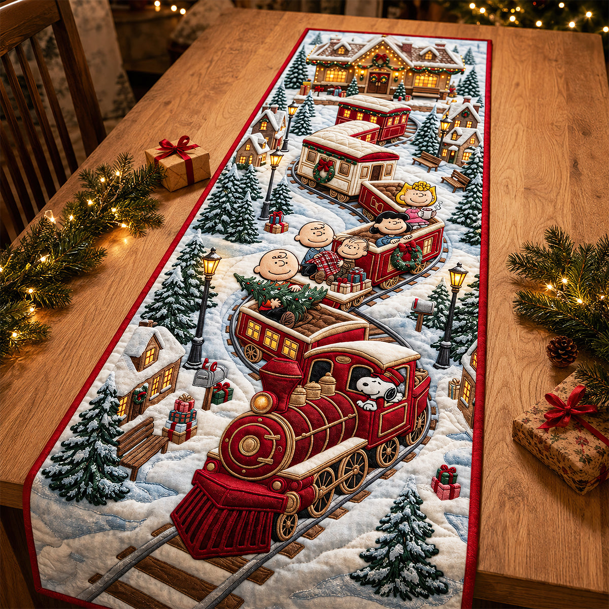 Christmas Village Quilted Table Runner Personalized Gifts For Friends 01TYDT130826